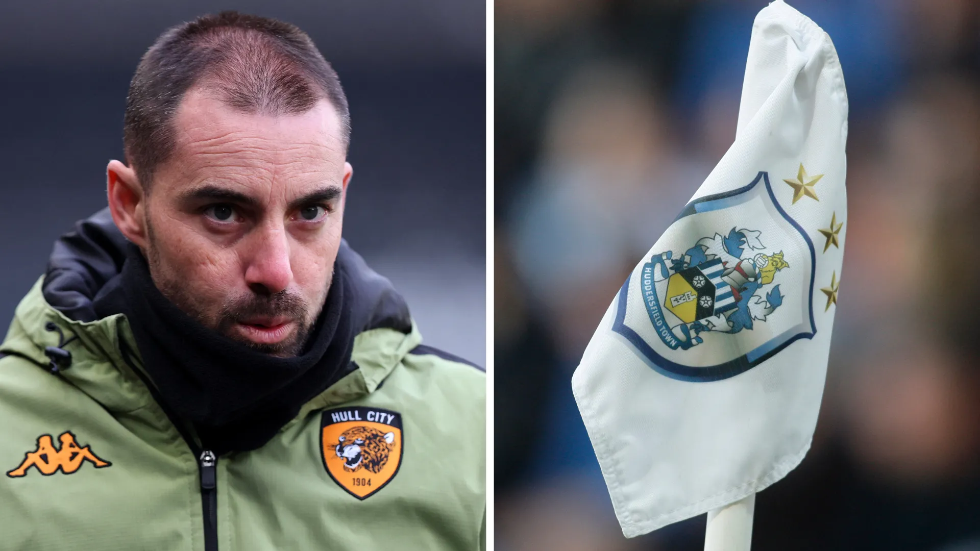 Hình ảnh ghép Ruben Selles với logo Huddersfield Town