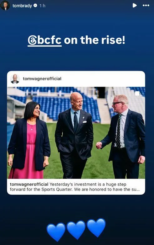 Tom Brady chia sẻ trên Instagram về tin tức tích cực của Birmingham City