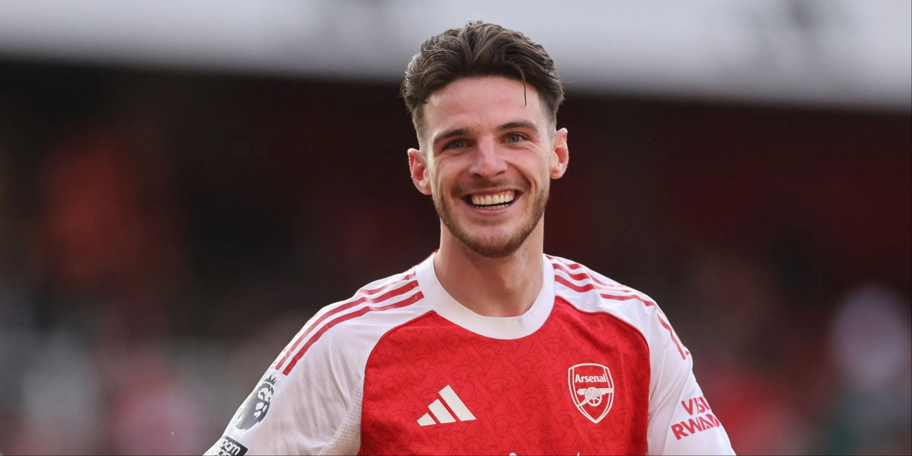 Tiền vệ Declan Rice ăn mừng bàn thắng cho Arsenal tại Emirates Stadium